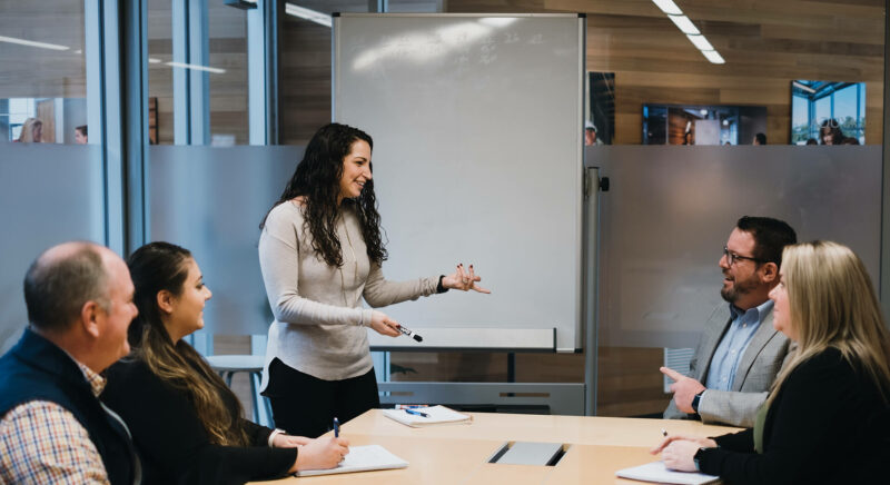 Woman Leading Meeting At Whiteboard